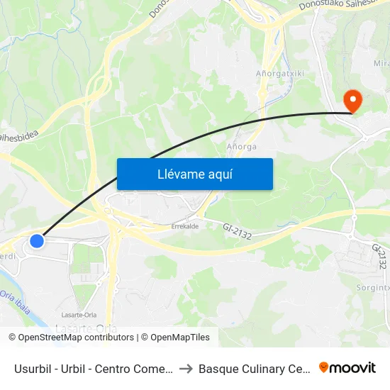Usurbil - Urbil - Centro Comercial to Basque Culinary Center map