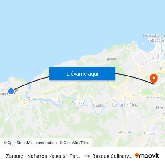 Zarautz - Nafarroa Kalea 61 Parean - Bidarte to Basque Culinary Center map