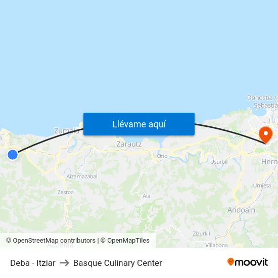 Deba - Itziar to Basque Culinary Center map