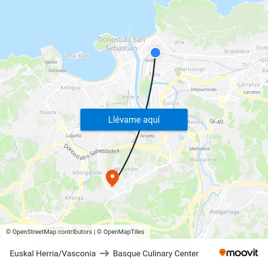 Euskal Herria/Vasconia to Basque Culinary Center map