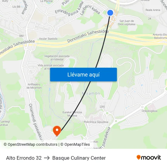 Alto Errondo 32 to Basque Culinary Center map