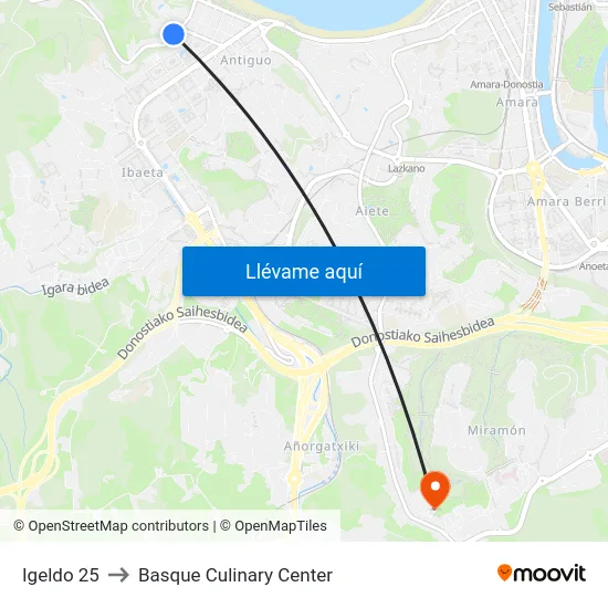 Igeldo 25 to Basque Culinary Center map