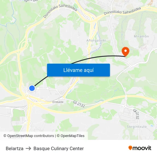 Belartza to Basque Culinary Center map
