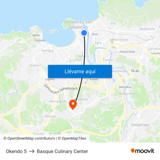Okendo 5 to Basque Culinary Center map