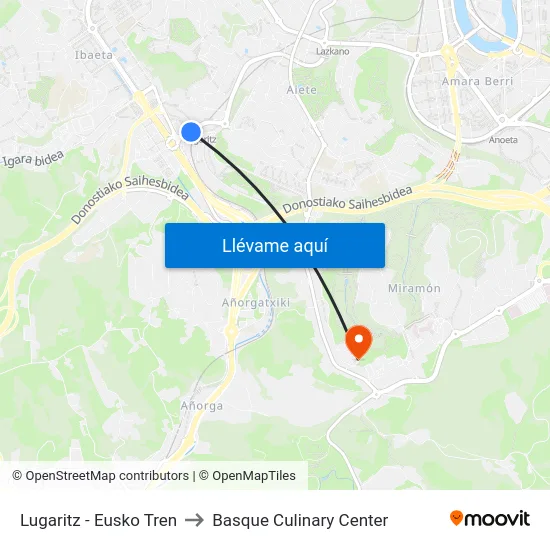 Lugaritz - Eusko Tren to Basque Culinary Center map