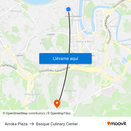 Arroka Plaza to Basque Culinary Center map