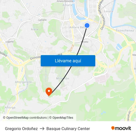 Gregorio Ordoñez to Basque Culinary Center map