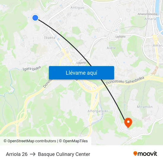 Arriola 26 to Basque Culinary Center map