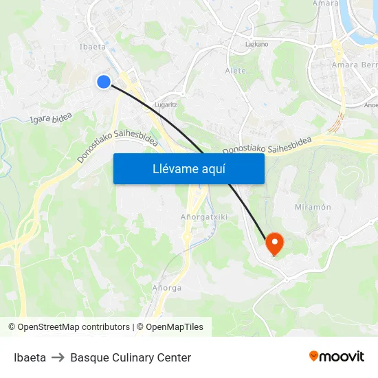 Ibaeta to Basque Culinary Center map