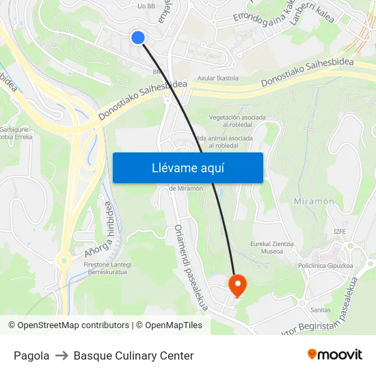 Pagola to Basque Culinary Center map