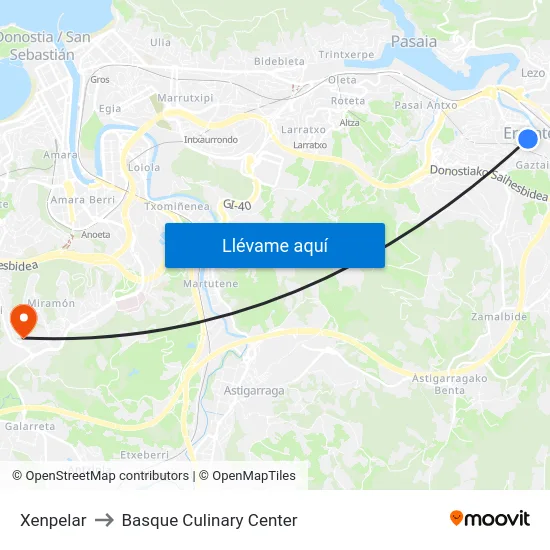 Xenpelar to Basque Culinary Center map