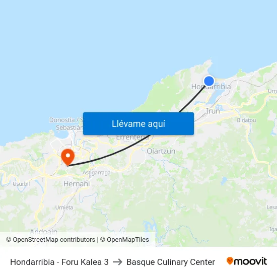 Hondarribia - Foru Kalea 3 to Basque Culinary Center map