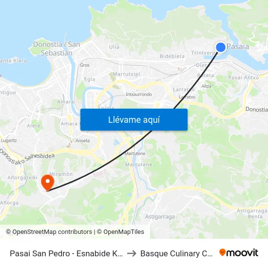 Pasai San Pedro - Esnabide Kalea 6 to Basque Culinary Center map