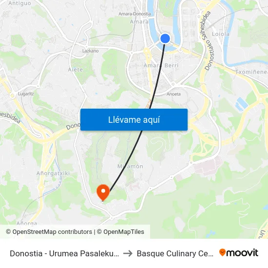 Donostia - Urumea Pasalekua 15 to Basque Culinary Center map