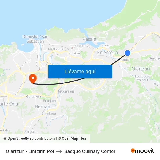 Oiartzun - Lintzirin Pol to Basque Culinary Center map