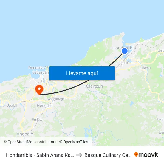 Hondarribia - Sabin Arana Kalea 3 to Basque Culinary Center map