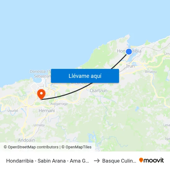Hondarribia - Sabin Arana - Ama Guadalupekoa Ikastetxea to Basque Culinary Center map