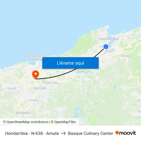 Hondarribia - N-638 - Amute to Basque Culinary Center map