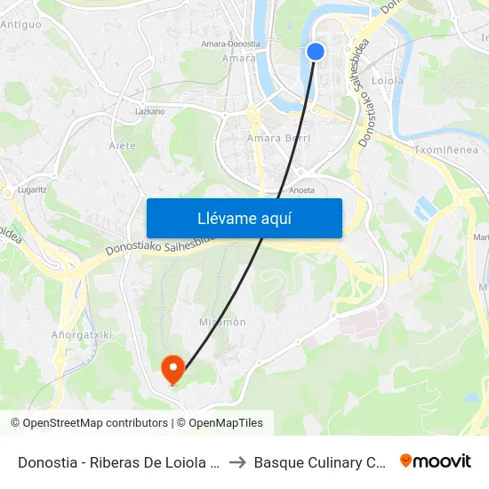 Donostia - Riberas De Loiola 12-14 to Basque Culinary Center map