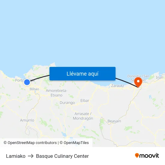 Lamiako to Basque Culinary Center map