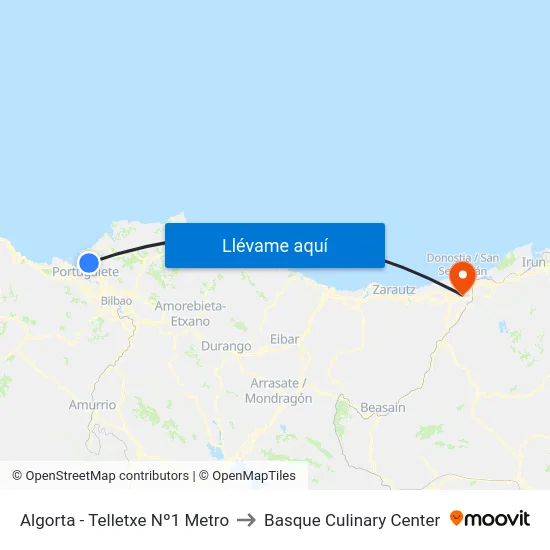 Algorta - Telletxe Nº1 Metro to Basque Culinary Center map