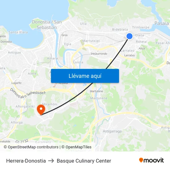 Herrera-Donostia to Basque Culinary Center map