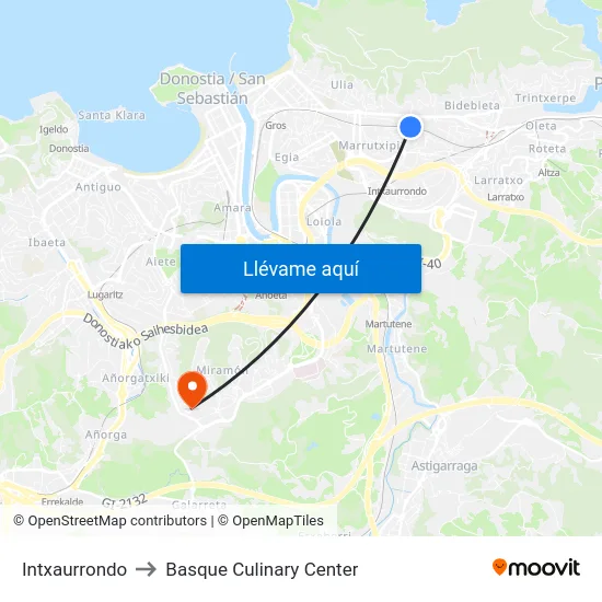 Intxaurrondo to Basque Culinary Center map