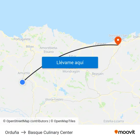 Orduña to Basque Culinary Center map
