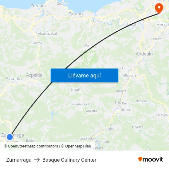 Zumarraga to Basque Culinary Center map