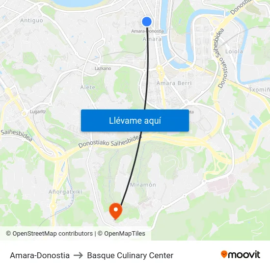 Amara-Donostia to Basque Culinary Center map