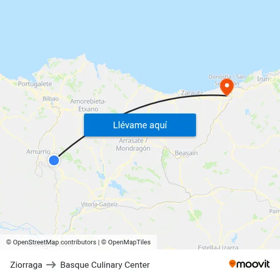 Ziorraga to Basque Culinary Center map