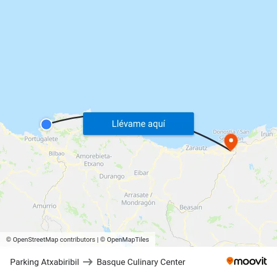 Parking Atxabiribil to Basque Culinary Center map