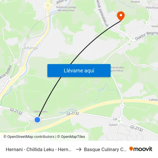 Hernani - Chillida Leku - Hernaniruntz to Basque Culinary Center map