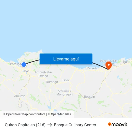 Quiron Ospitalea (216) to Basque Culinary Center map