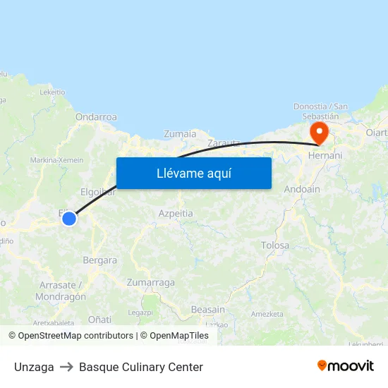 Unzaga to Basque Culinary Center map