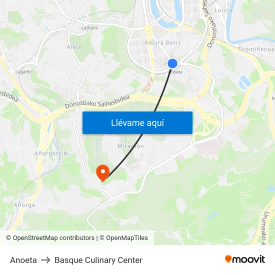 Anoeta to Basque Culinary Center map