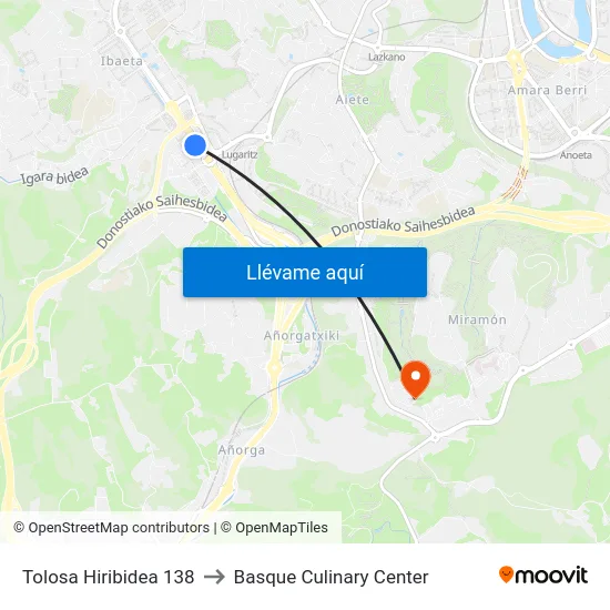 Tolosa Hiribidea 138 to Basque Culinary Center map