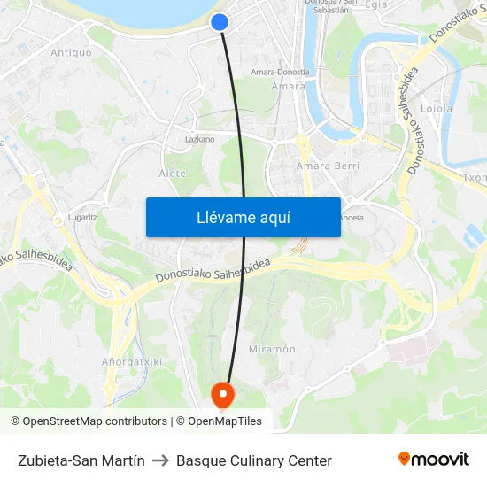 Zubieta-San Martín to Basque Culinary Center map