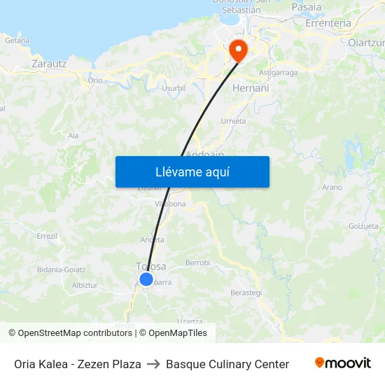 Oria Kalea - Zezen Plaza to Basque Culinary Center map