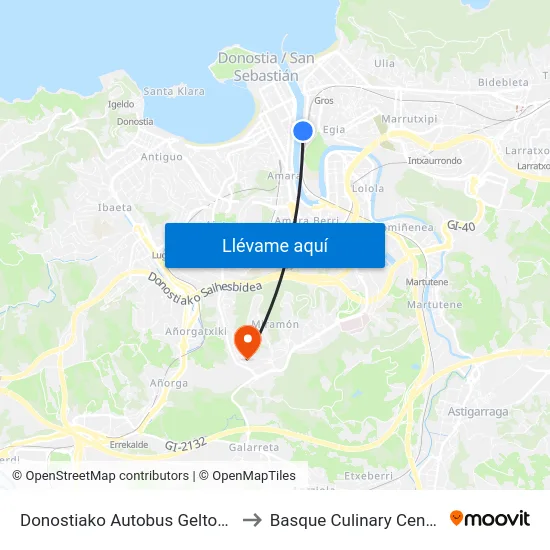 Donostiako Autobus Geltokia to Basque Culinary Center map