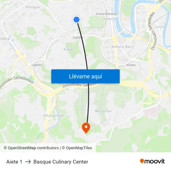 Aiete 1 to Basque Culinary Center map