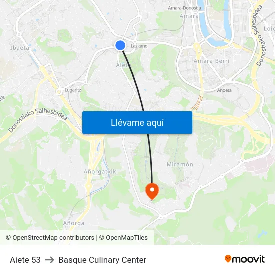 Aiete 53 to Basque Culinary Center map