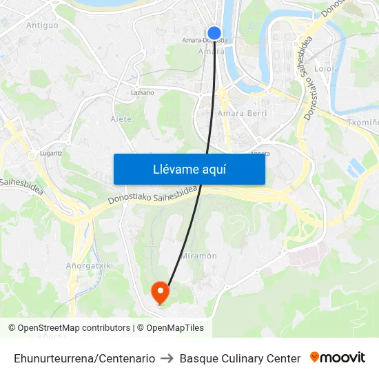 Ehunurteurrena/Centenario to Basque Culinary Center map