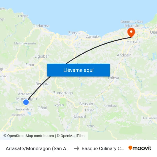 Arrasate/Mondragon (San Andres) to Basque Culinary Center map