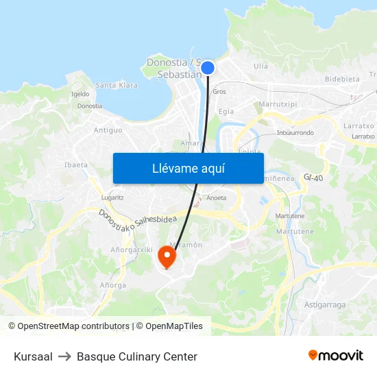 Kursaal to Basque Culinary Center map
