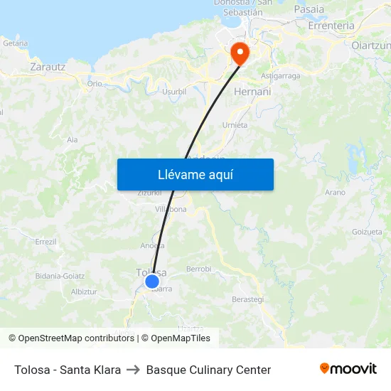 Tolosa - Santa Klara to Basque Culinary Center map