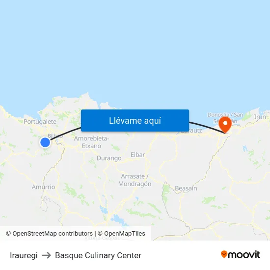 Irauregi to Basque Culinary Center map