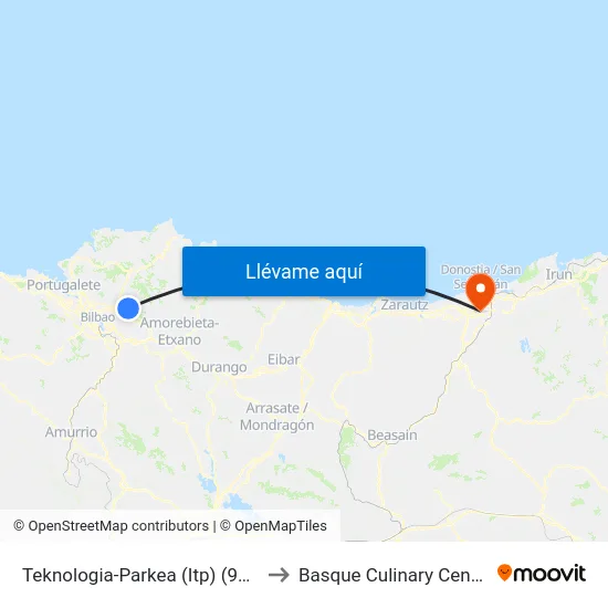 Teknologia-Parkea (Itp) (937) to Basque Culinary Center map