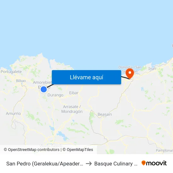 San Pedro  (Geralekua/Apeadero) (1841) to Basque Culinary Center map