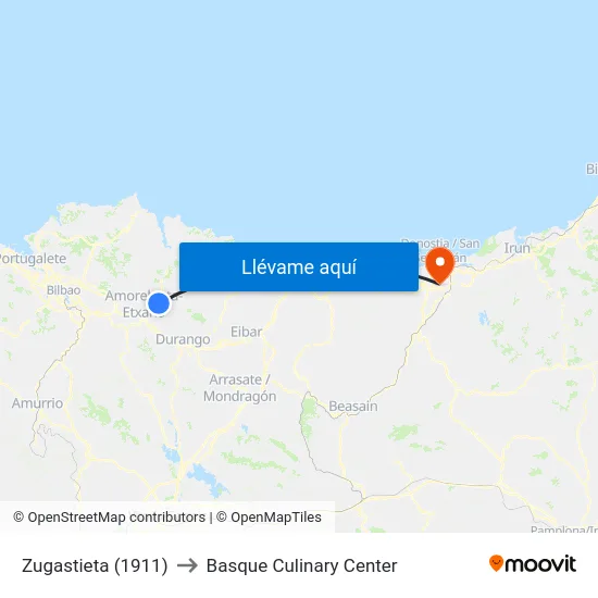 Zugastieta (1911) to Basque Culinary Center map